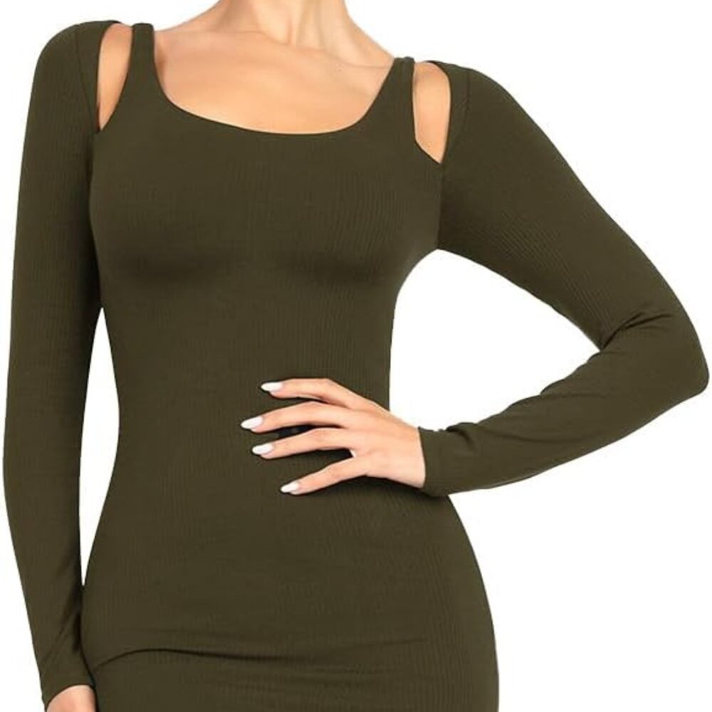 NEW! Olive Cutout Maxi Dress w/ built in bra + shapewear lining! MEDIUM
